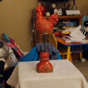 Vintage Fire Red Rooster Dish With Lid